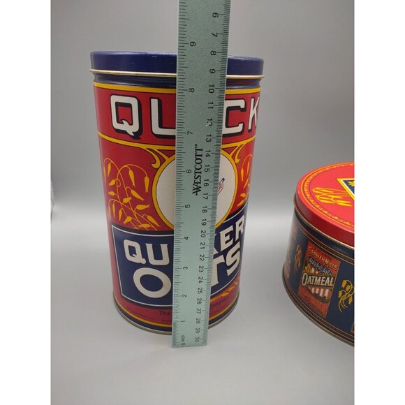 Vintage 1980s 90s Lot of 2 Quaker Oats Metal Tin Cans, 1983, 1990 - Picture 10 of 17